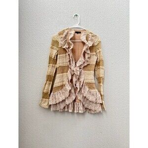 Ryu• Women Victorian Boho Crochet Cardigan Open Front Knit Ruffle Sweater